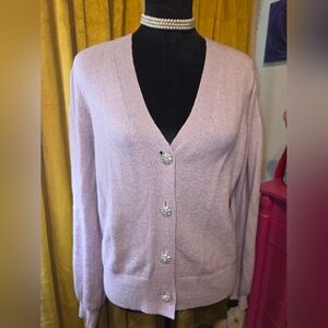 LOFT Lilac Long Sleeve Embellished Button V-Neck Cardigan Sweater Size M